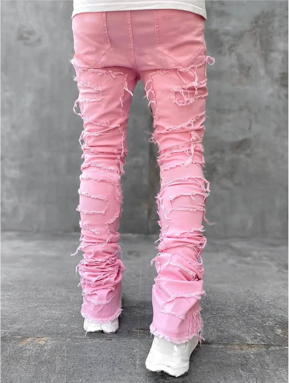 Jeans for Men Big and Tall Vintage Stacked Jeans Loose Denim Pants with Pockets Hip Hop Dance Pants Streetwear