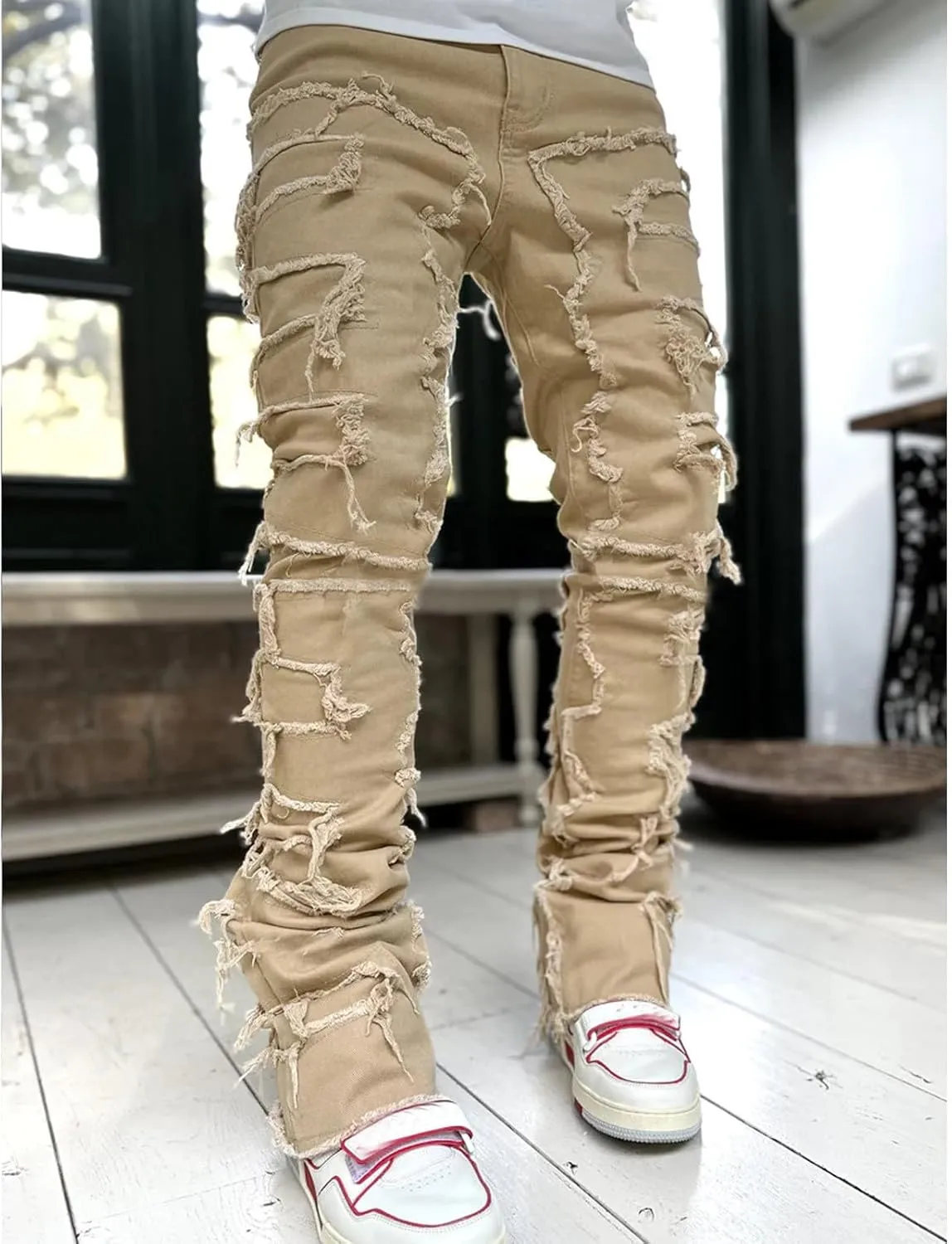 Jeans for Men Big and Tall Vintage Stacked Jeans Loose Denim Pants with Pockets Hip Hop Dance Pants Streetwear