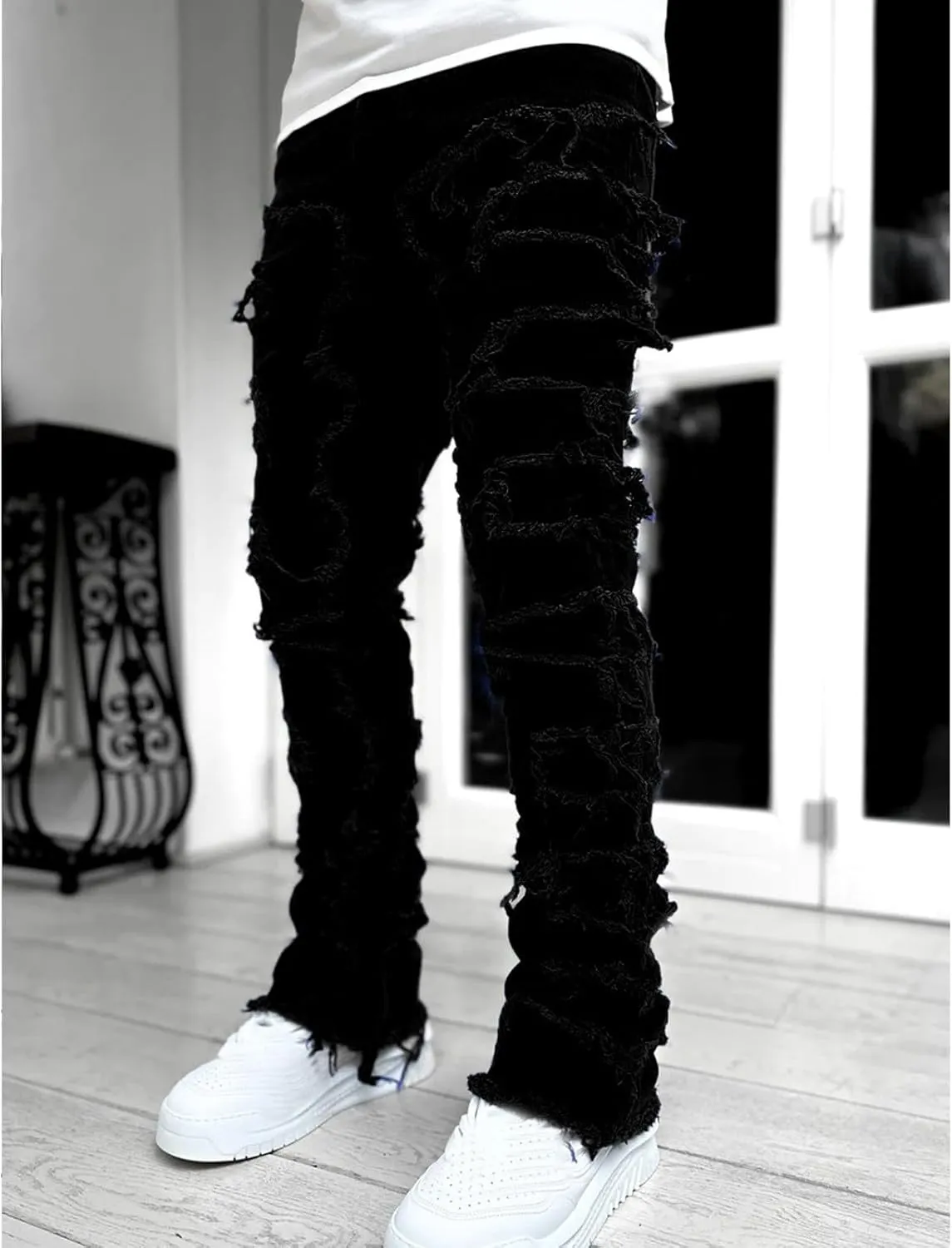 Jeans for Men Big and Tall Vintage Stacked Jeans Loose Denim Pants with Pockets Hip Hop Dance Pants Streetwear