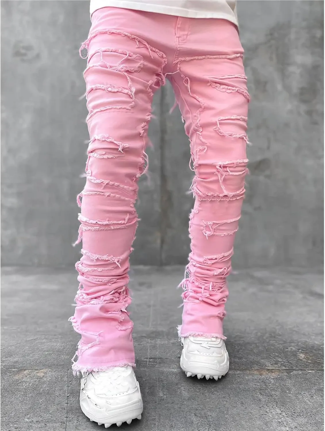 Jeans for Men Big and Tall Vintage Stacked Jeans Loose Denim Pants with Pockets Hip Hop Dance Pants Streetwear