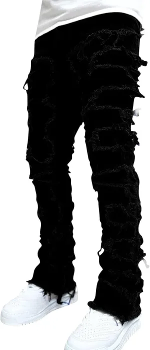 Jeans for Men Big and Tall Vintage Stacked Jeans Loose Denim Pants with Pockets Hip Hop Dance Pants Streetwear