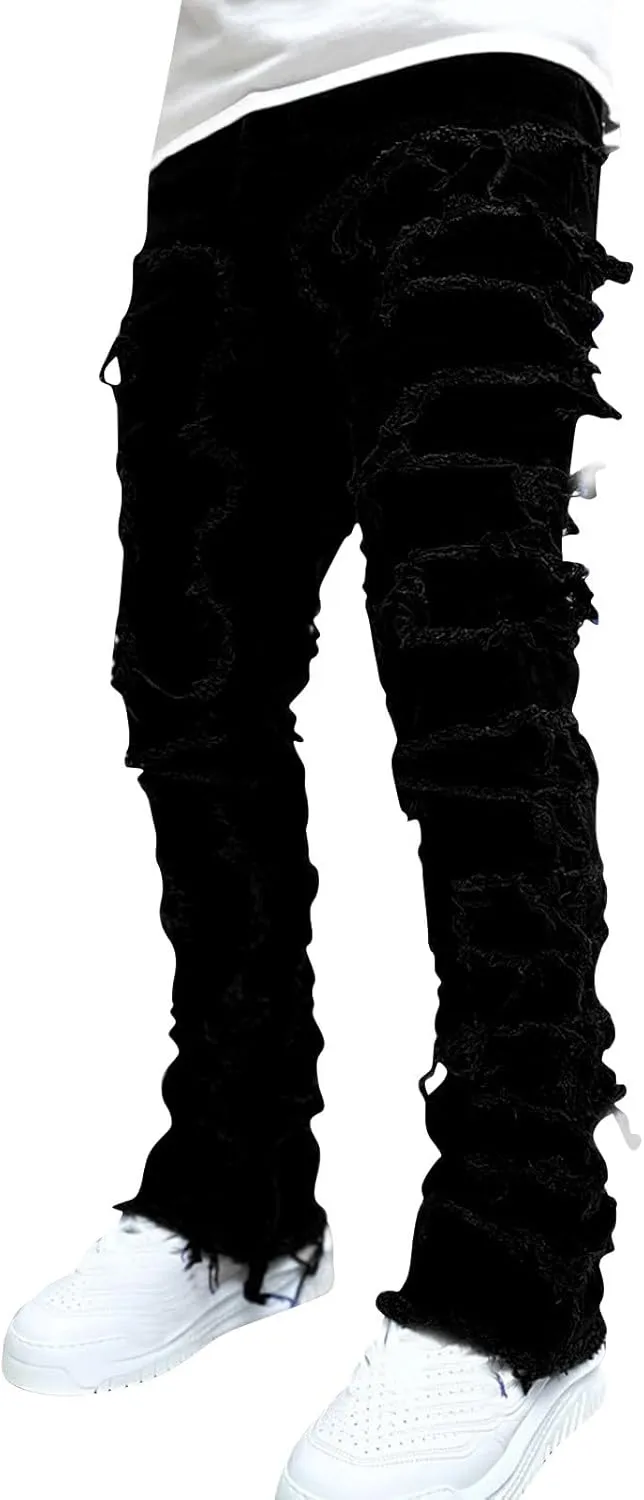 Jeans for Men Big and Tall Vintage Stacked Jeans Loose Denim Pants with Pockets Hip Hop Dance Pants Streetwear