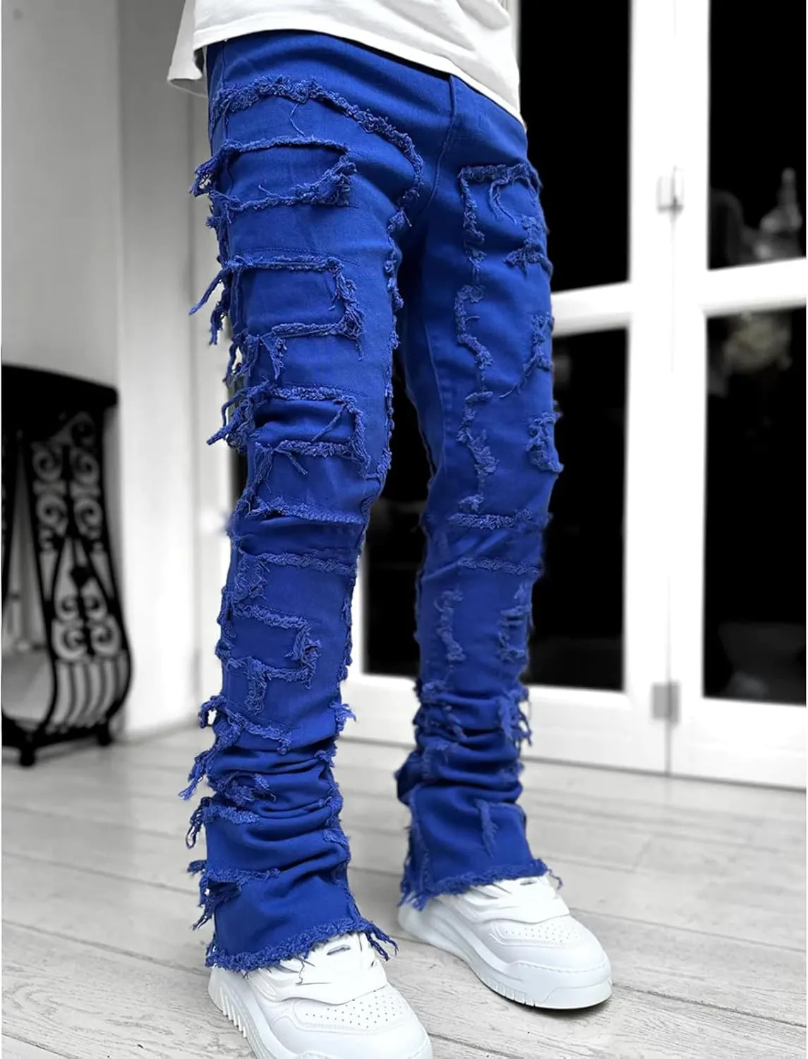 Jeans for Men Big and Tall Vintage Stacked Jeans Loose Denim Pants with Pockets Hip Hop Dance Pants Streetwear