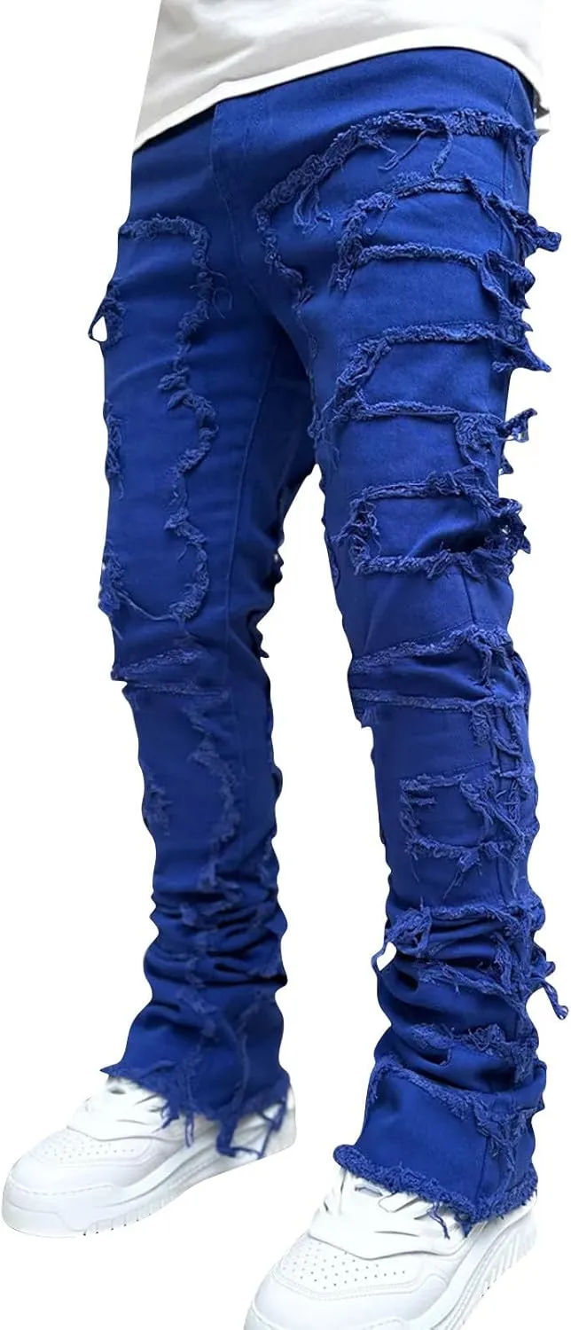Jeans for Men Big and Tall Vintage Stacked Jeans Loose Denim Pants with Pockets Hip Hop Dance Pants Streetwear
