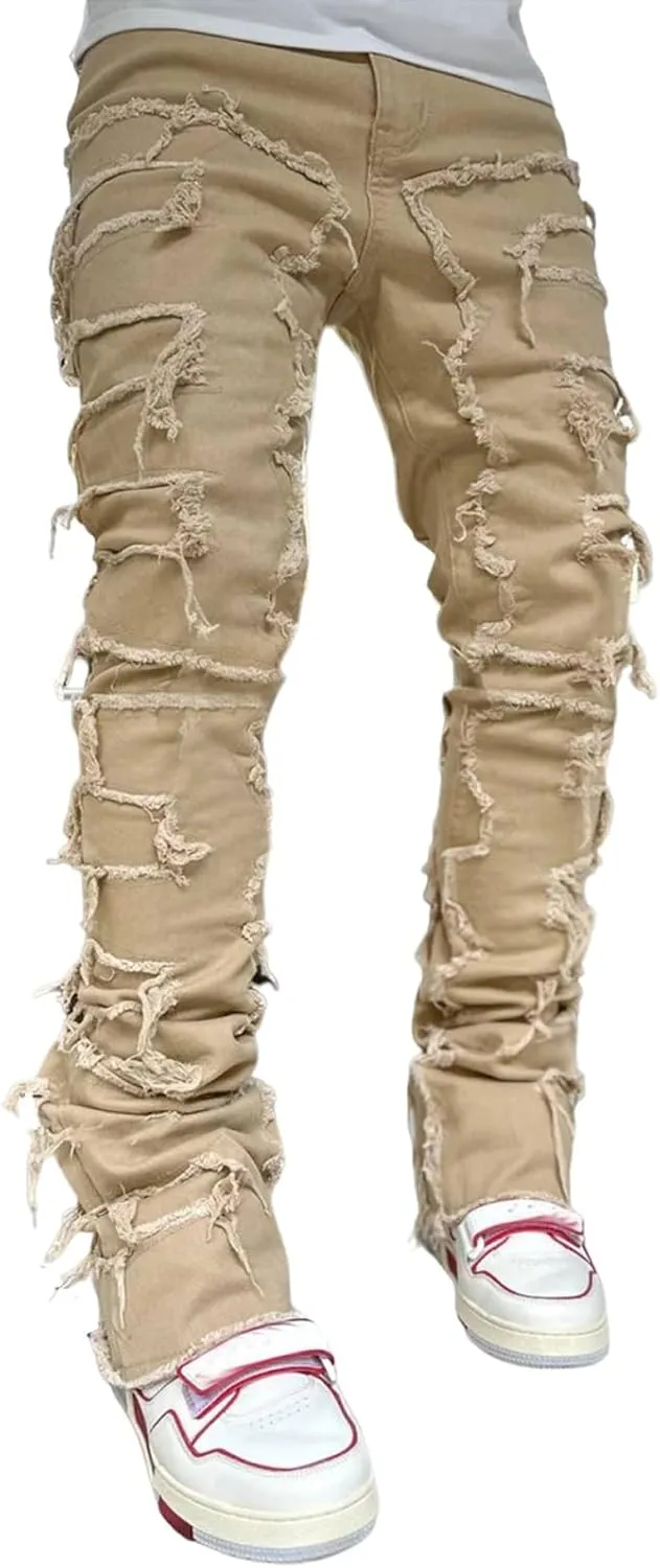 Jeans for Men Big and Tall Vintage Stacked Jeans Loose Denim Pants with Pockets Hip Hop Dance Pants Streetwear