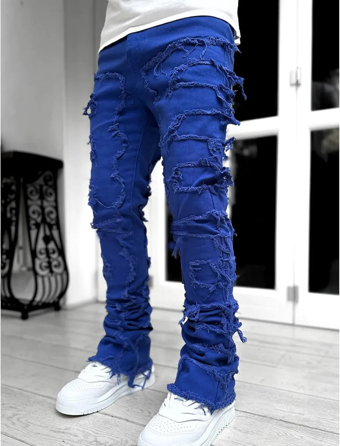 Jeans for Men Big and Tall Vintage Stacked Jeans Loose Denim Pants with Pockets Hip Hop Dance Pants Streetwear