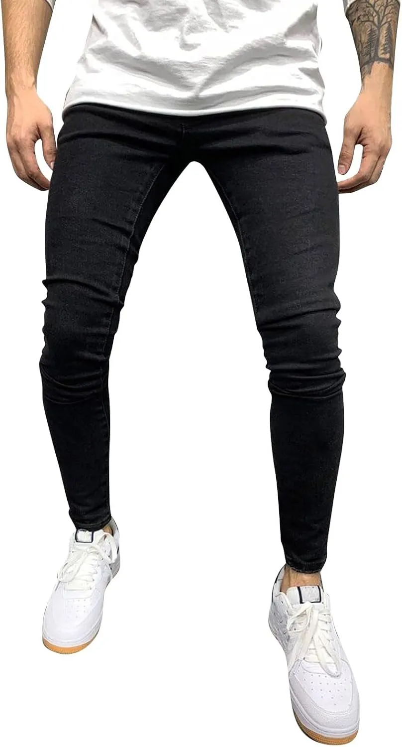 Jeans for Men Stretch Fit High Waisted Jeans Harem Joggers Pants Fashion Trousers Classic 5 Pocket Streetwear