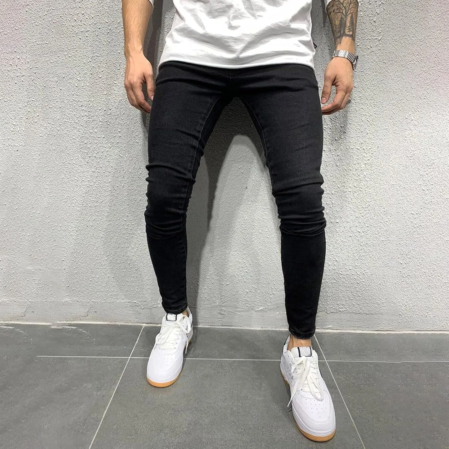 Jeans for Men Stretch Fit High Waisted Jeans Harem Joggers Pants Fashion Trousers Classic 5 Pocket Streetwear