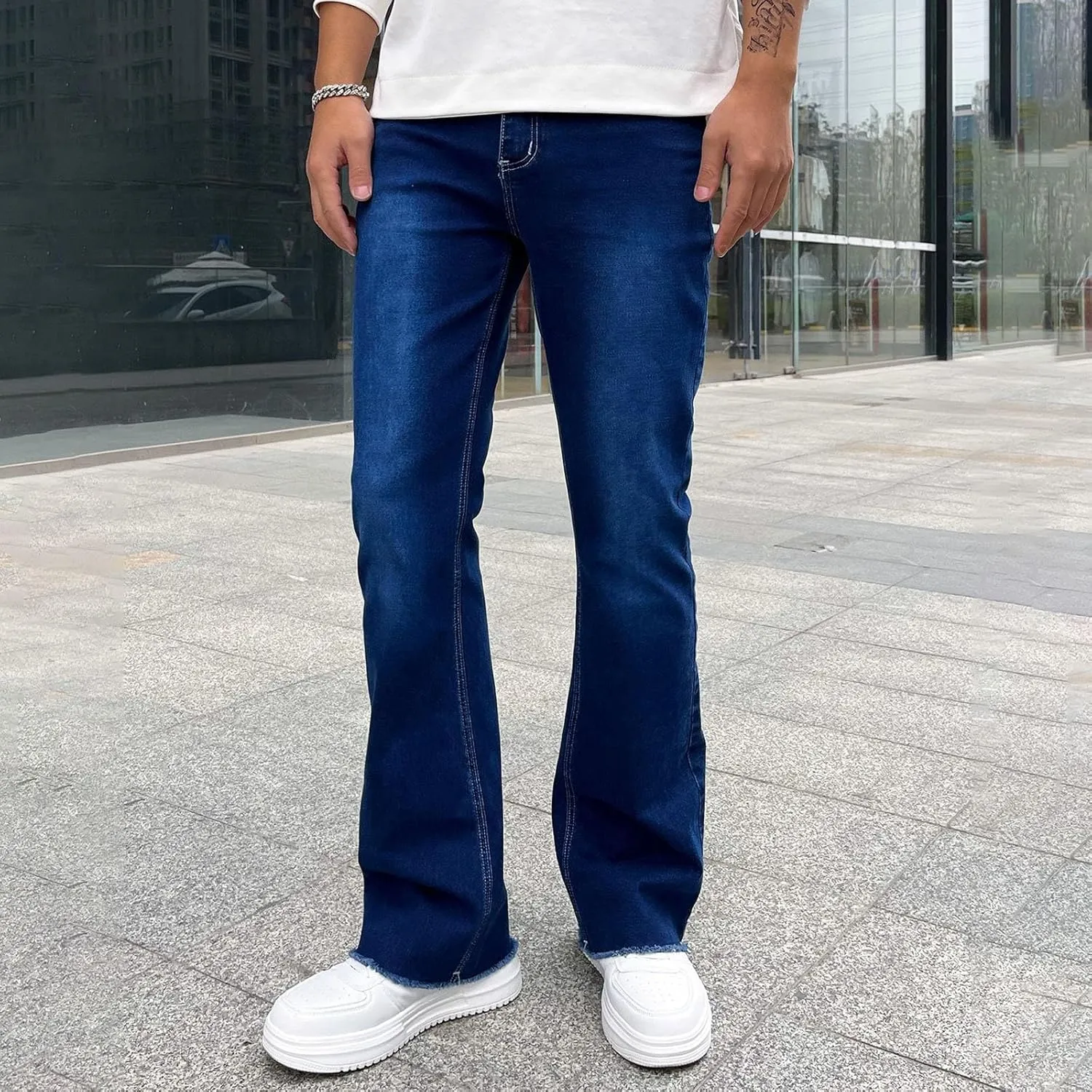 Jeans for Men Stretch Fit Loose Fit Straight Leg Jeans Comfortable Flexible Denim Pants Skinny Hip Hop Streetwear