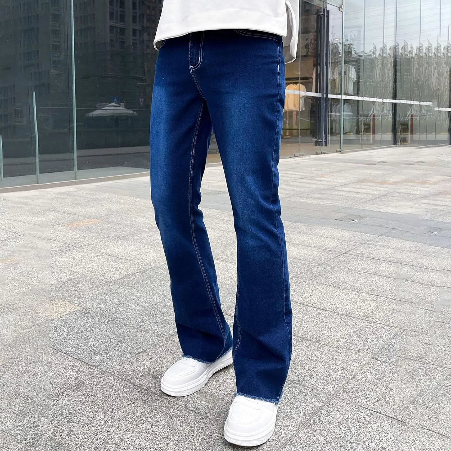 Jeans for Men Stretch Fit Loose Fit Straight Leg Jeans Comfortable Flexible Denim Pants Skinny Hip Hop Streetwear