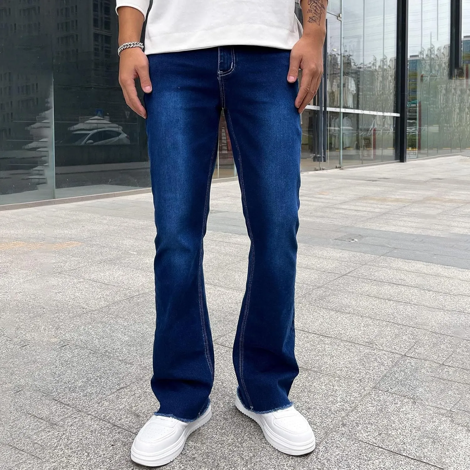 Jeans for Men Stretch Fit Loose Fit Straight Leg Jeans Comfortable Flexible Denim Pants Skinny Hip Hop Streetwear