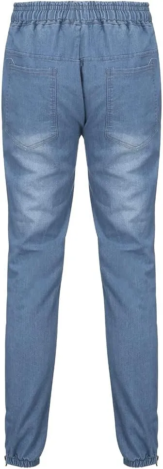 Jeans for Men Stretch Fit Ripped Distressed Jeans Slim Fit Casual Long Denim Pants Tapered Trousers with Pocket