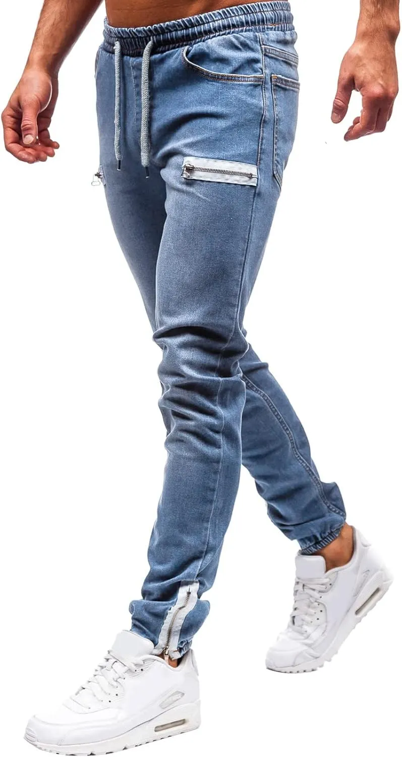 Jeans for Men Stretch Fit Ripped Distressed Jeans Slim Fit Casual Long Denim Pants Tapered Trousers with Pocket