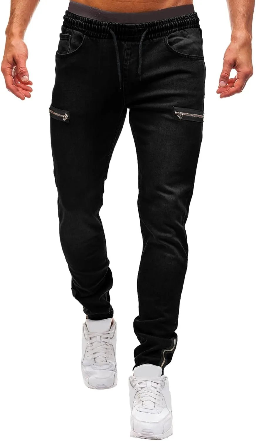 Jeans for Men Stretch Fit Ripped Distressed Jeans Slim Fit Casual Long Denim Pants Tapered Trousers with Pocket