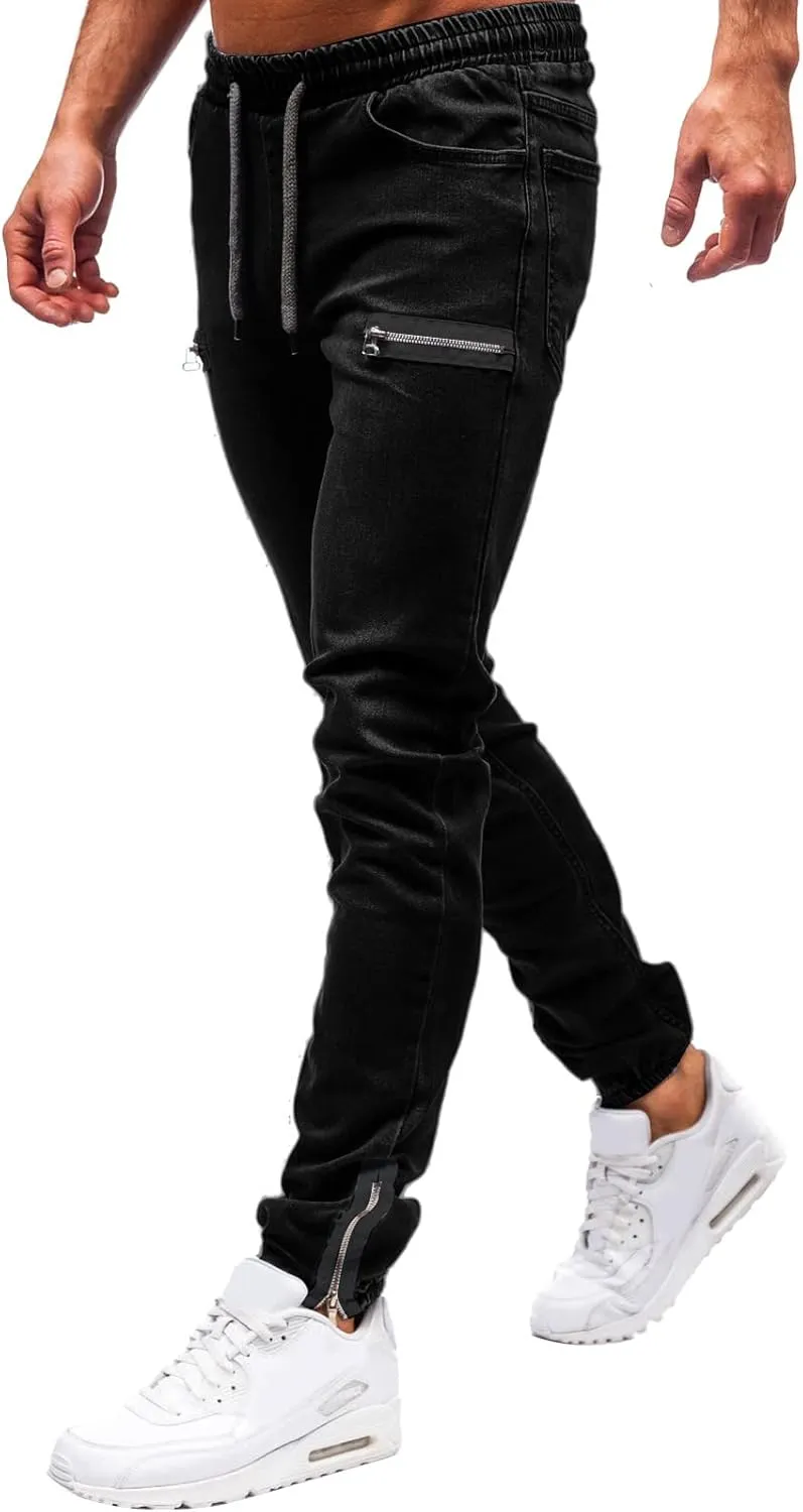 Jeans for Men Stretch Fit Ripped Distressed Jeans Slim Fit Casual Long Denim Pants Tapered Trousers with Pocket