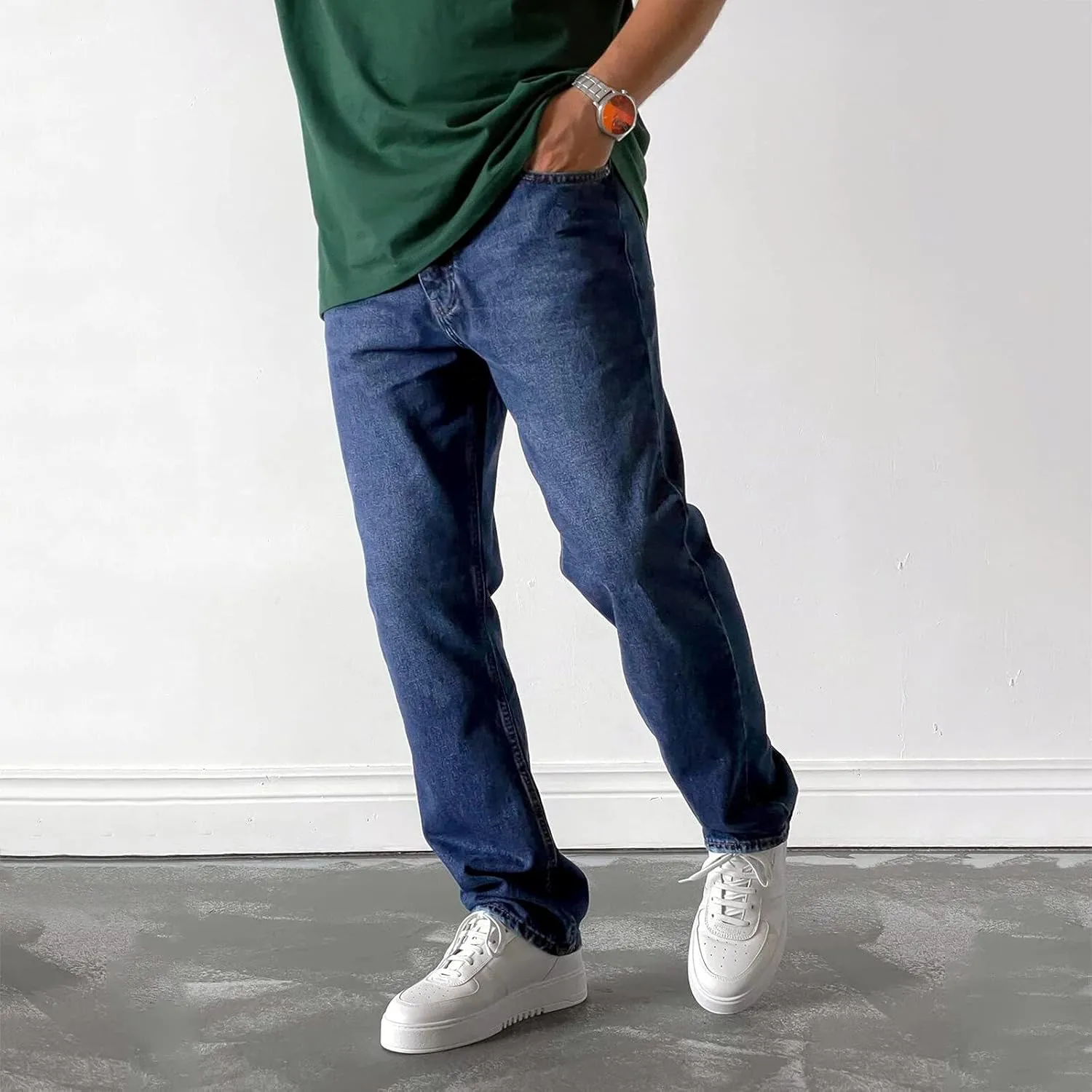 Jeans Pants for Men Slim Fit Classic Vintage Straight Wide Leg Denim Pants Baggy Jeans Trousers Mulit Pockets