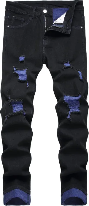 JUNBAOSS Men's Slim Fit Stretch Jeans Ripped Skinny Jeans for Men, Fashion Distressed Straight Comfort Flex Waist Pants