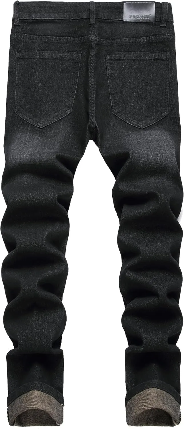 JUNBAOSS Men's Slim Fit Stretch Jeans Ripped Skinny Jeans for Men, Fashion Distressed Straight Comfort Flex Waist Pants