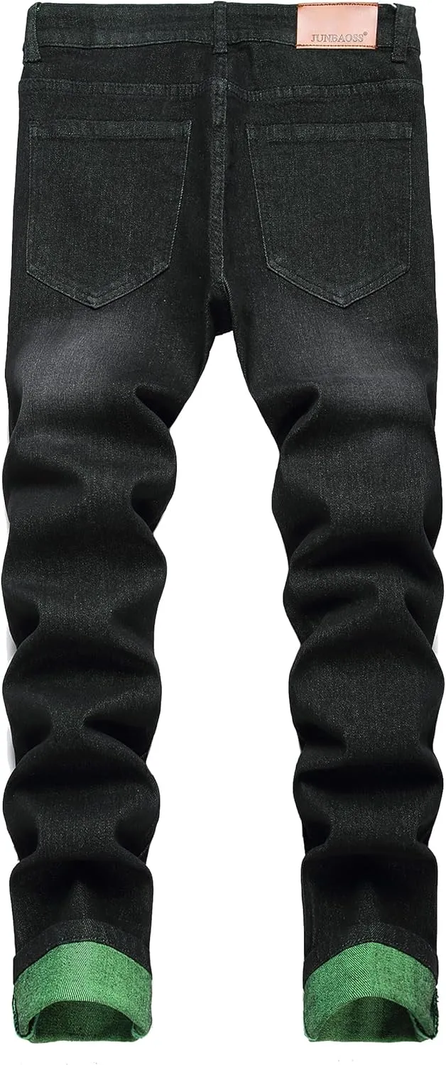 JUNBAOSS Men's Slim Fit Stretch Jeans Ripped Skinny Jeans for Men, Fashion Distressed Straight Comfort Flex Waist Pants