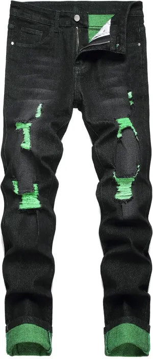 JUNBAOSS Men's Slim Fit Stretch Jeans Ripped Skinny Jeans for Men, Fashion Distressed Straight Comfort Flex Waist Pants