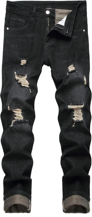JUNBAOSS Men's Slim Fit Stretch Jeans Ripped Skinny Jeans for Men, Fashion Distressed Straight Comfort Flex Waist Pants