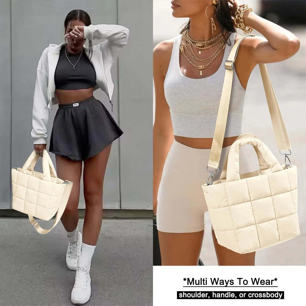 KALIDI Quilted Tote Bag Small Puffer Crossbody Bag for Women Lightweight Nylon Puffy Shoulder Handbag with Adjustable Strap