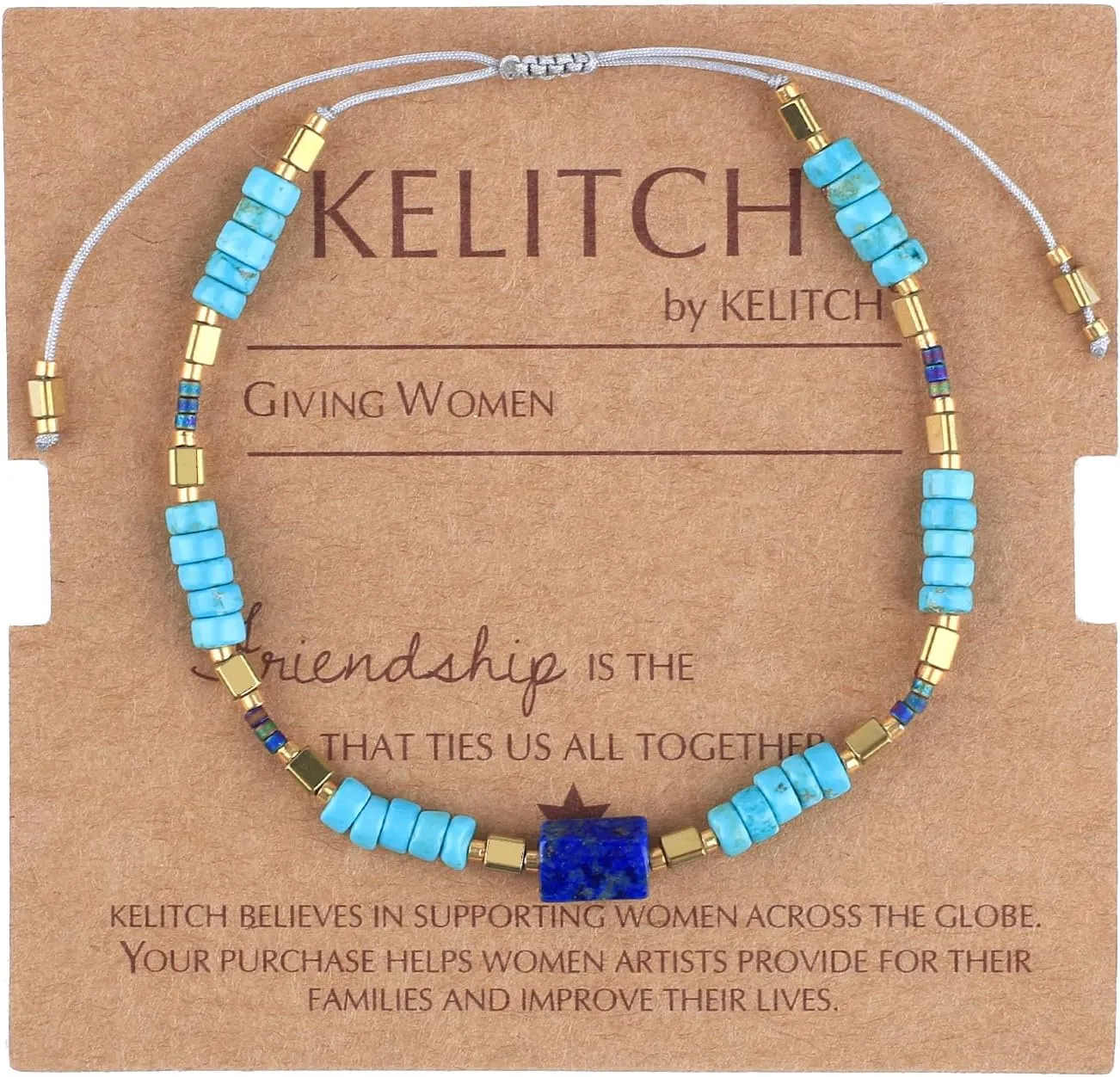 KELITCH Natural Crystal Beaded Friendship Bracelets for Women Turquoise Strand Bracelets New Jewelry