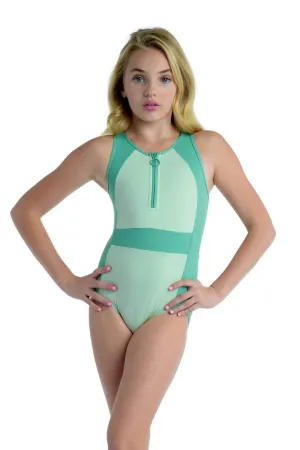 Kids Color Block Zip Up Leotard