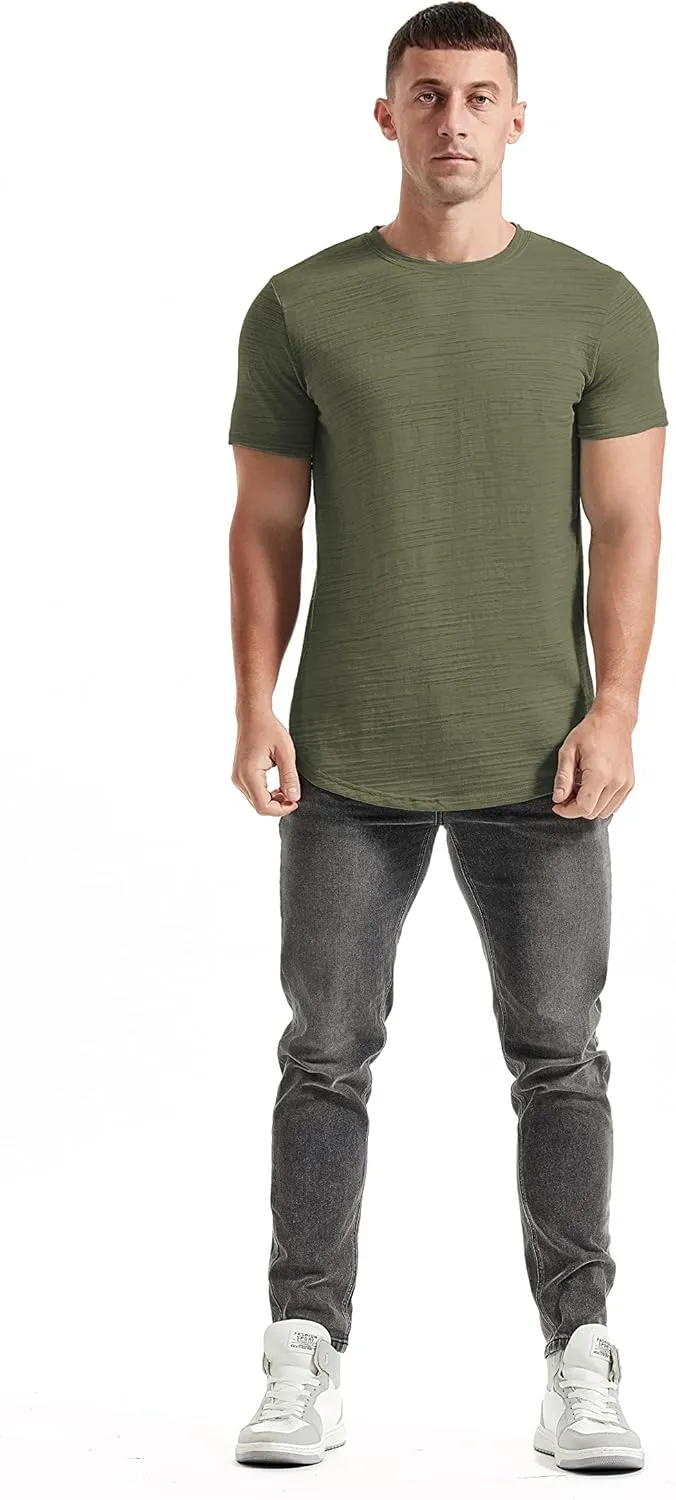 KLIEGOU Mens Hipster Crewneck T-Shirt Round Hemline Hole Tees