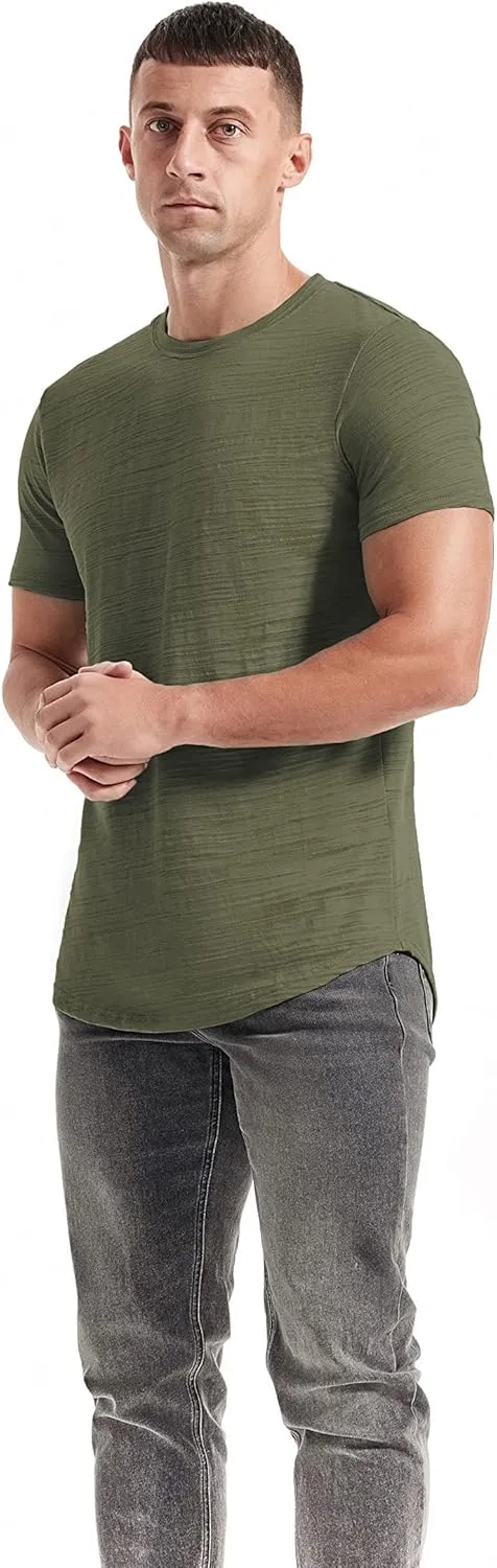 KLIEGOU Mens Hipster Crewneck T-Shirt Round Hemline Hole Tees
