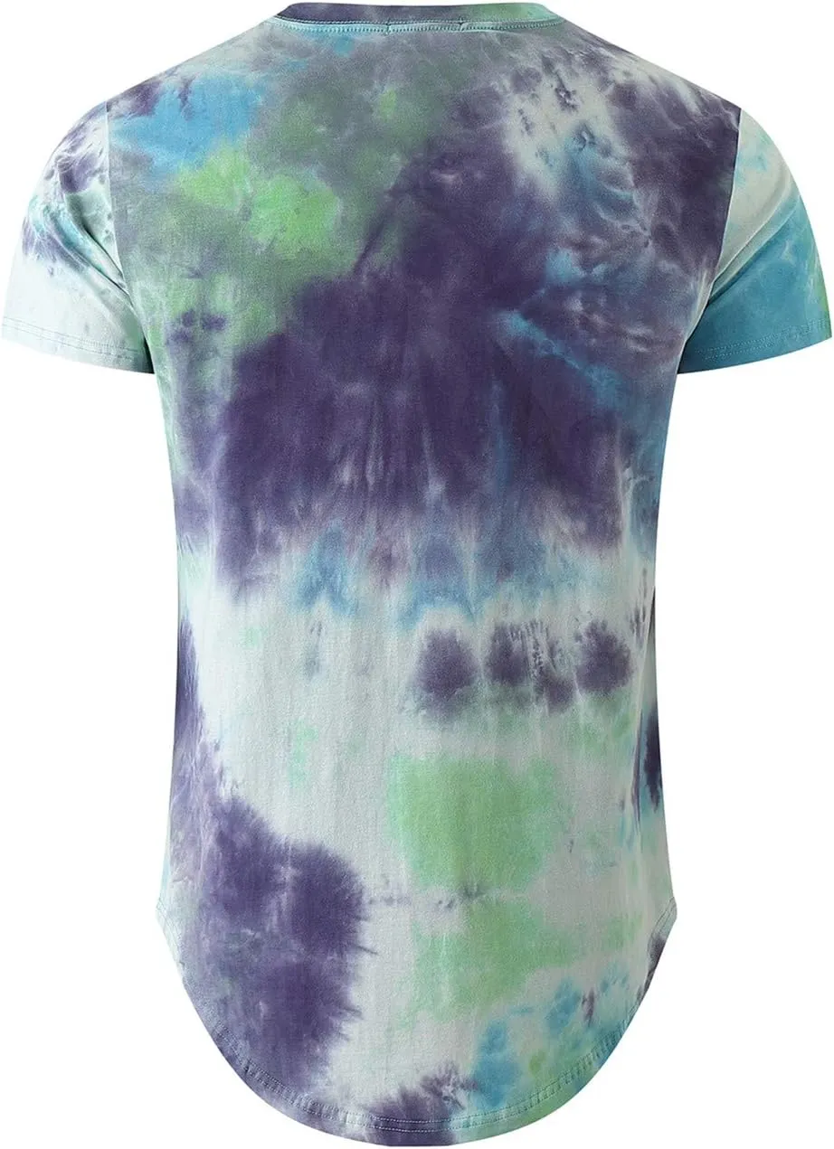 KLIEGOU Mens Hipster Crewneck T-Shirt Round Hemline Hole Tees