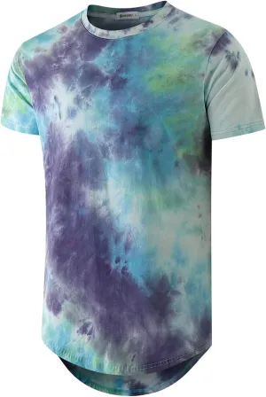 KLIEGOU Mens Hipster Crewneck T-Shirt Round Hemline Hole Tees