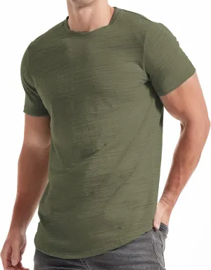 KLIEGOU Mens Hipster Crewneck T-Shirt Round Hemline Hole Tees