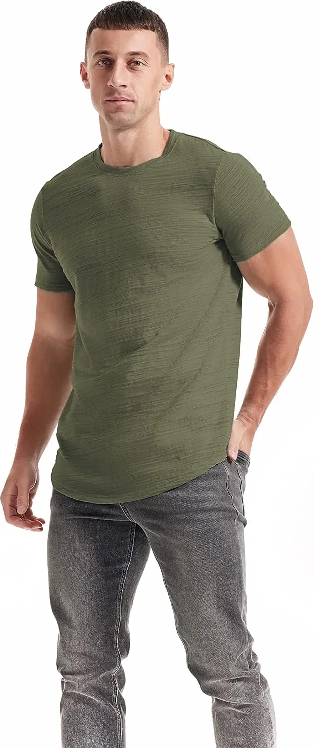 KLIEGOU Mens Hipster Crewneck T-Shirt Round Hemline Hole Tees