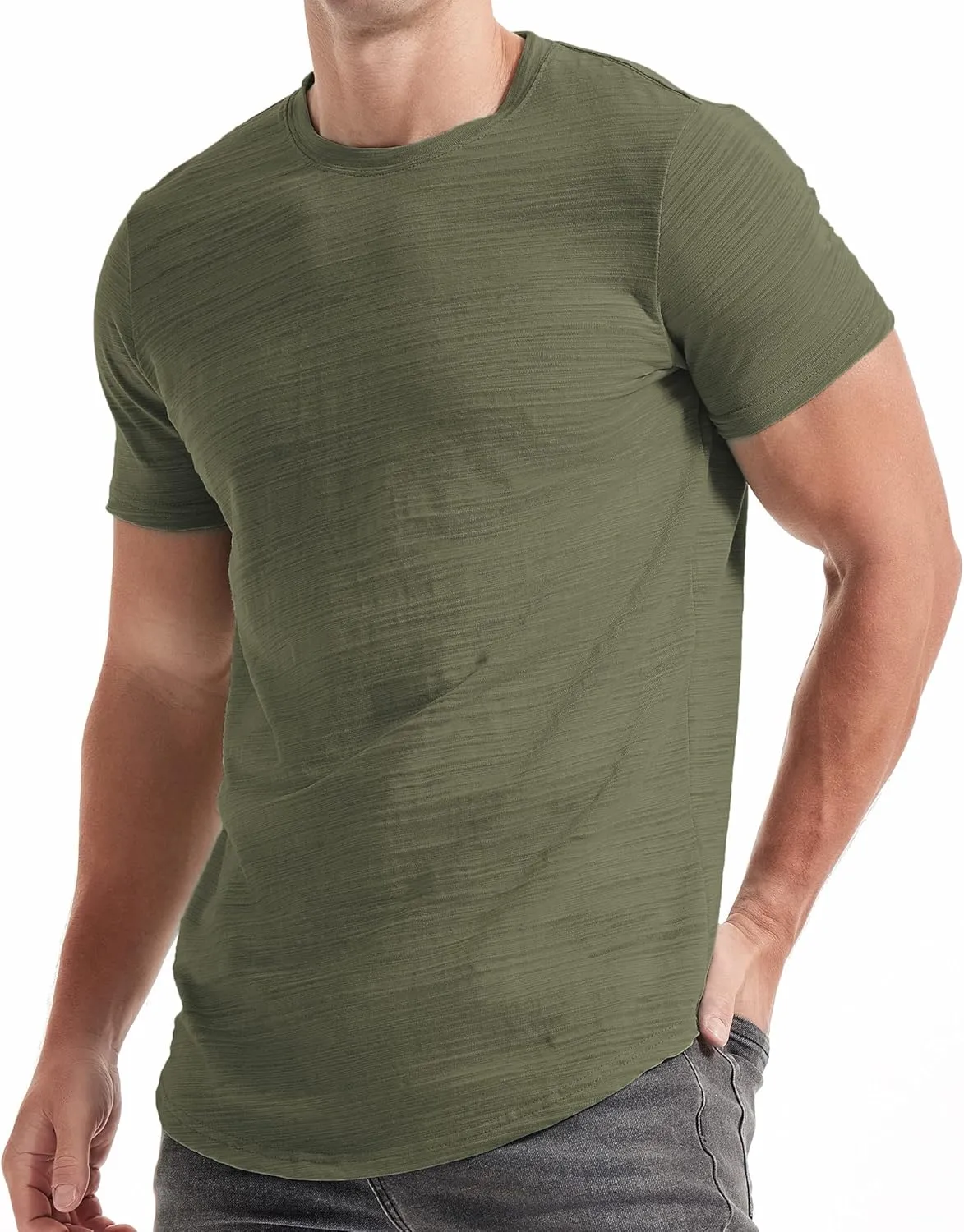 KLIEGOU Mens Hipster Crewneck T-Shirt Round Hemline Hole Tees