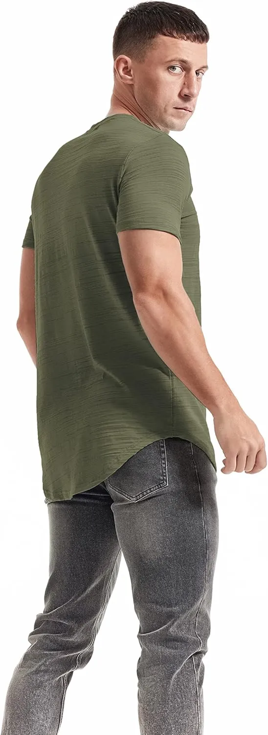 KLIEGOU Mens Hipster Crewneck T-Shirt Round Hemline Hole Tees
