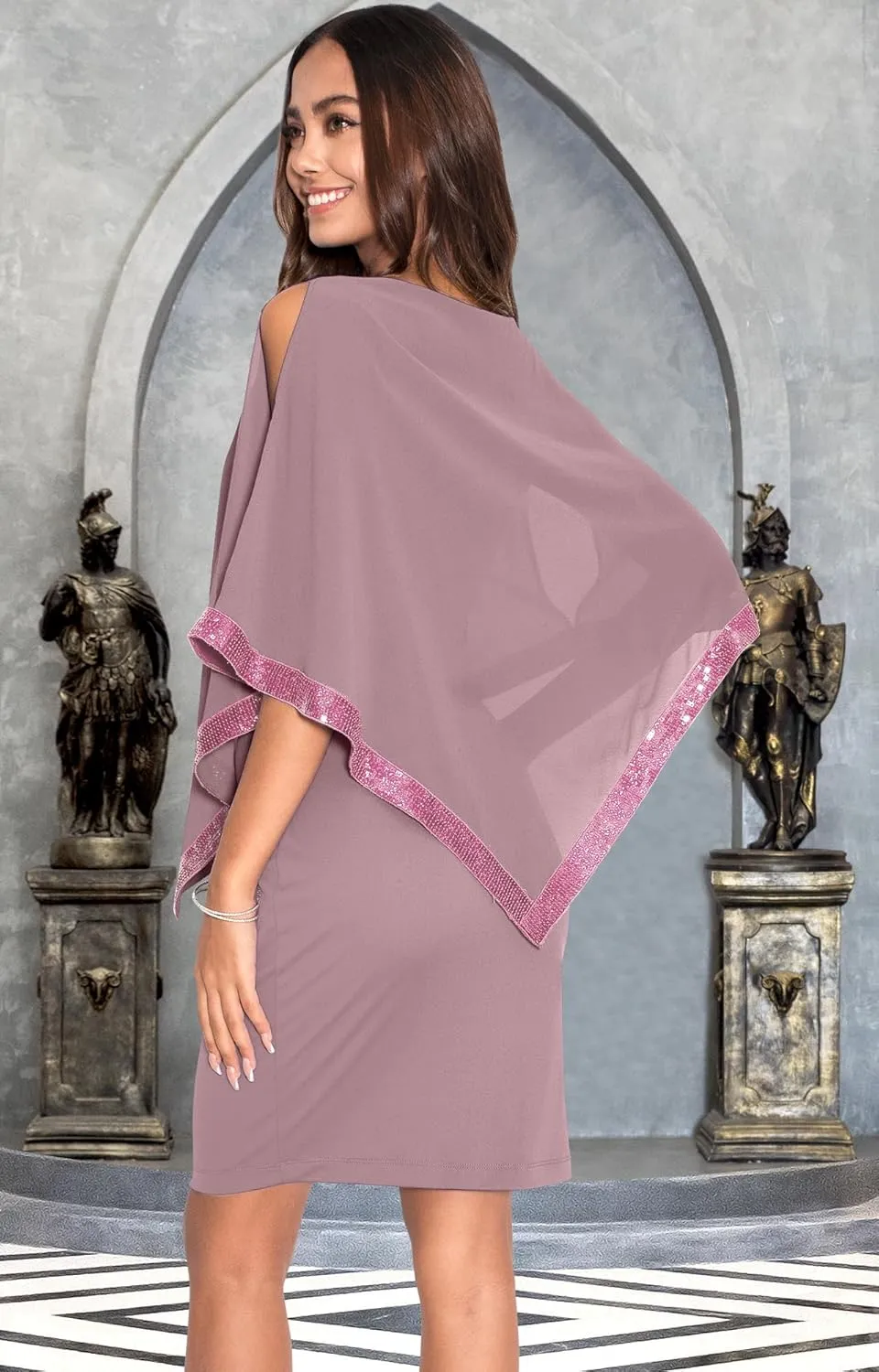 KOH KOH Women's Dressy Cocktail Cape Classy Modest Bridesmaid Mini Midi Dress