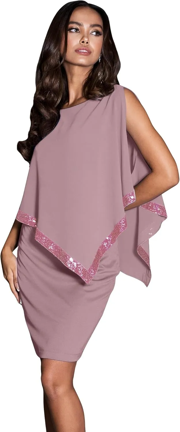KOH KOH Women's Dressy Cocktail Cape Classy Modest Bridesmaid Mini Midi Dress