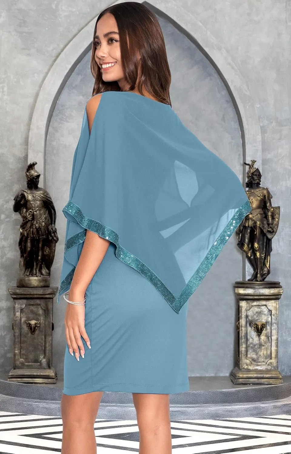KOH KOH Women's Dressy Cocktail Cape Classy Modest Bridesmaid Mini Midi Dress