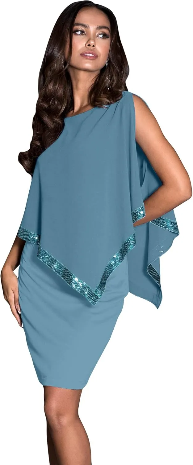 KOH KOH Women's Dressy Cocktail Cape Classy Modest Bridesmaid Mini Midi Dress