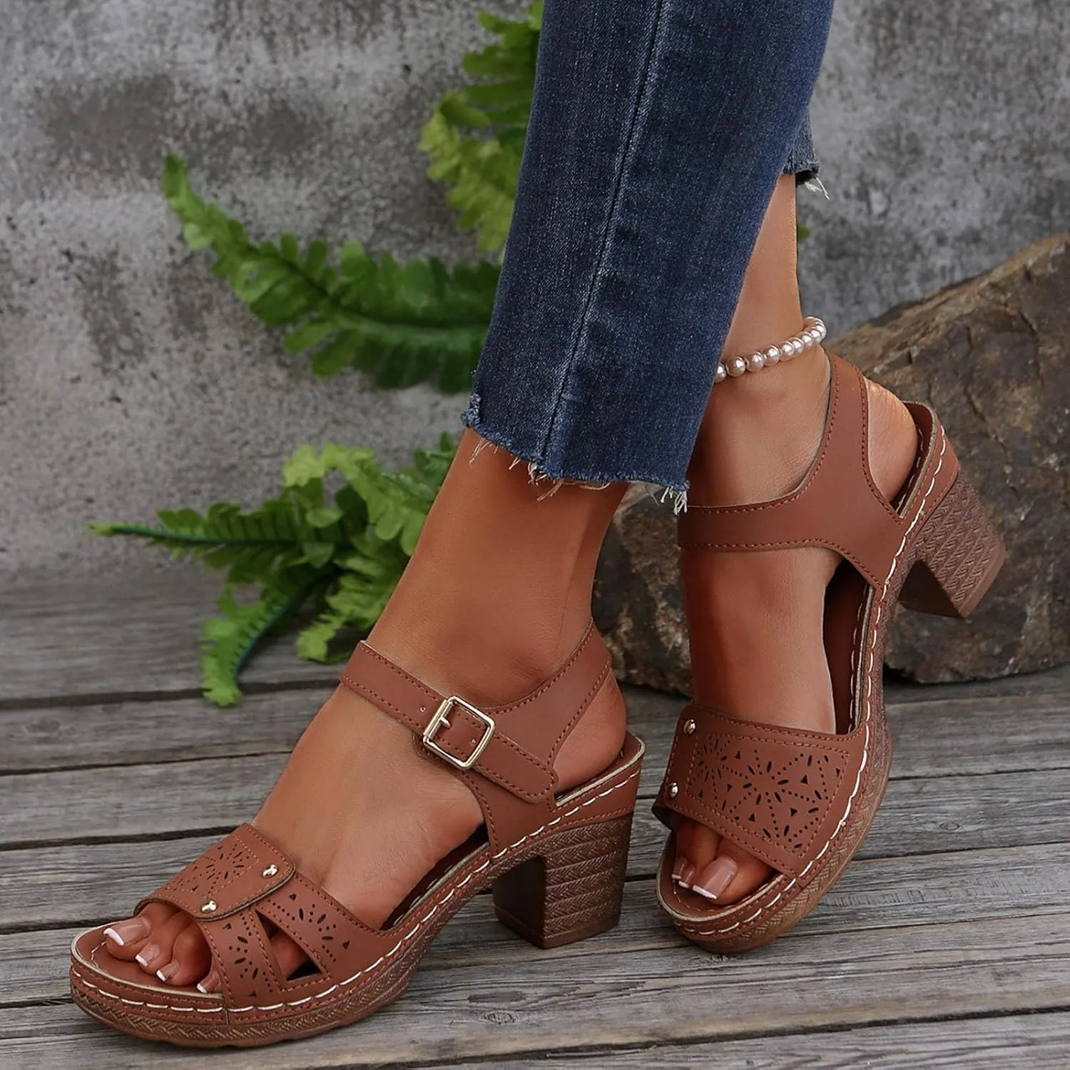 Kubbon Orthopedic Platform Wedge Sandals for Women Chunky Heel Ankle Strap Slip On Sandals Comfortable Open Toe Sandles Casual Outdoor Shoes