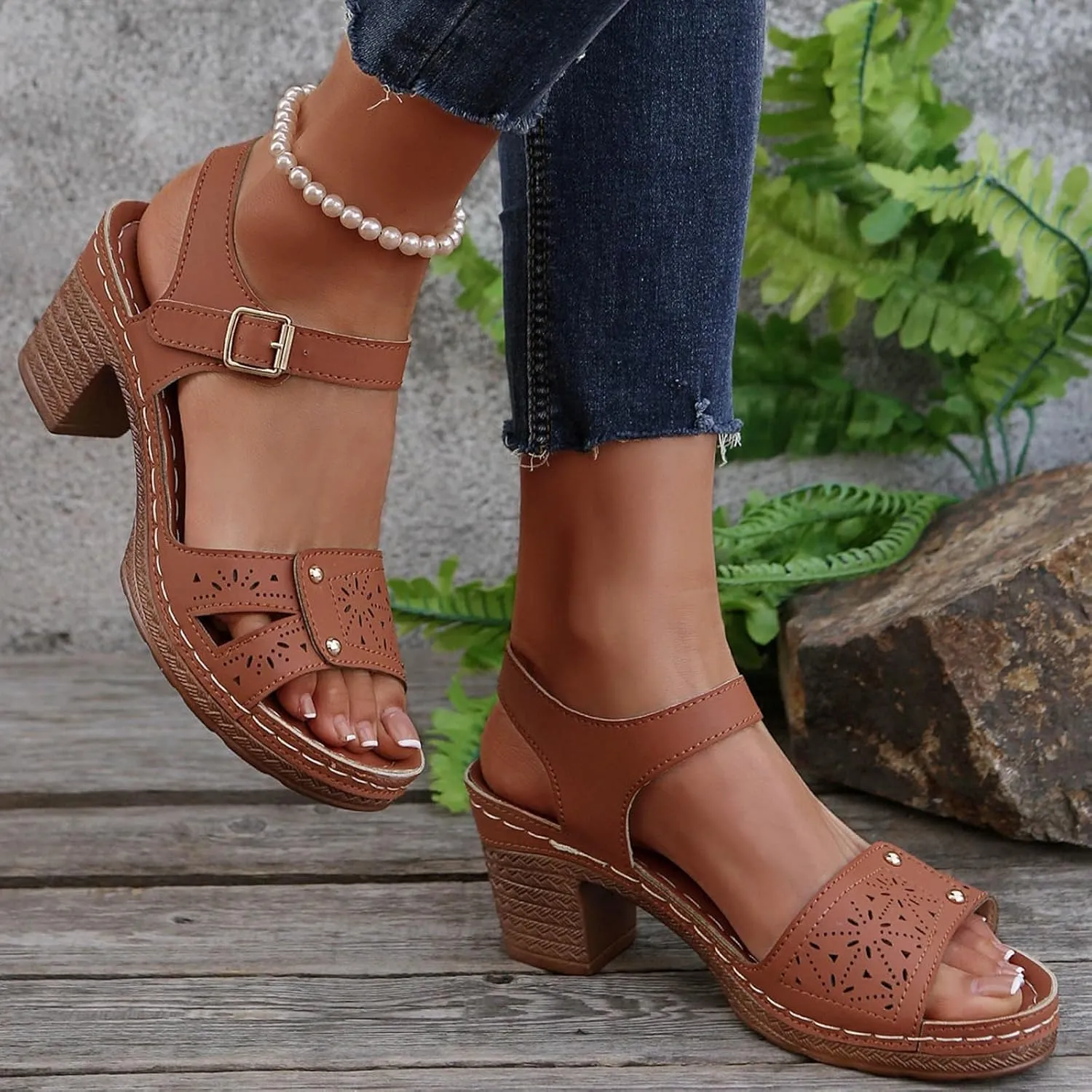 Kubbon Orthopedic Platform Wedge Sandals for Women Chunky Heel Ankle Strap Slip On Sandals Comfortable Open Toe Sandles Casual Outdoor Shoes