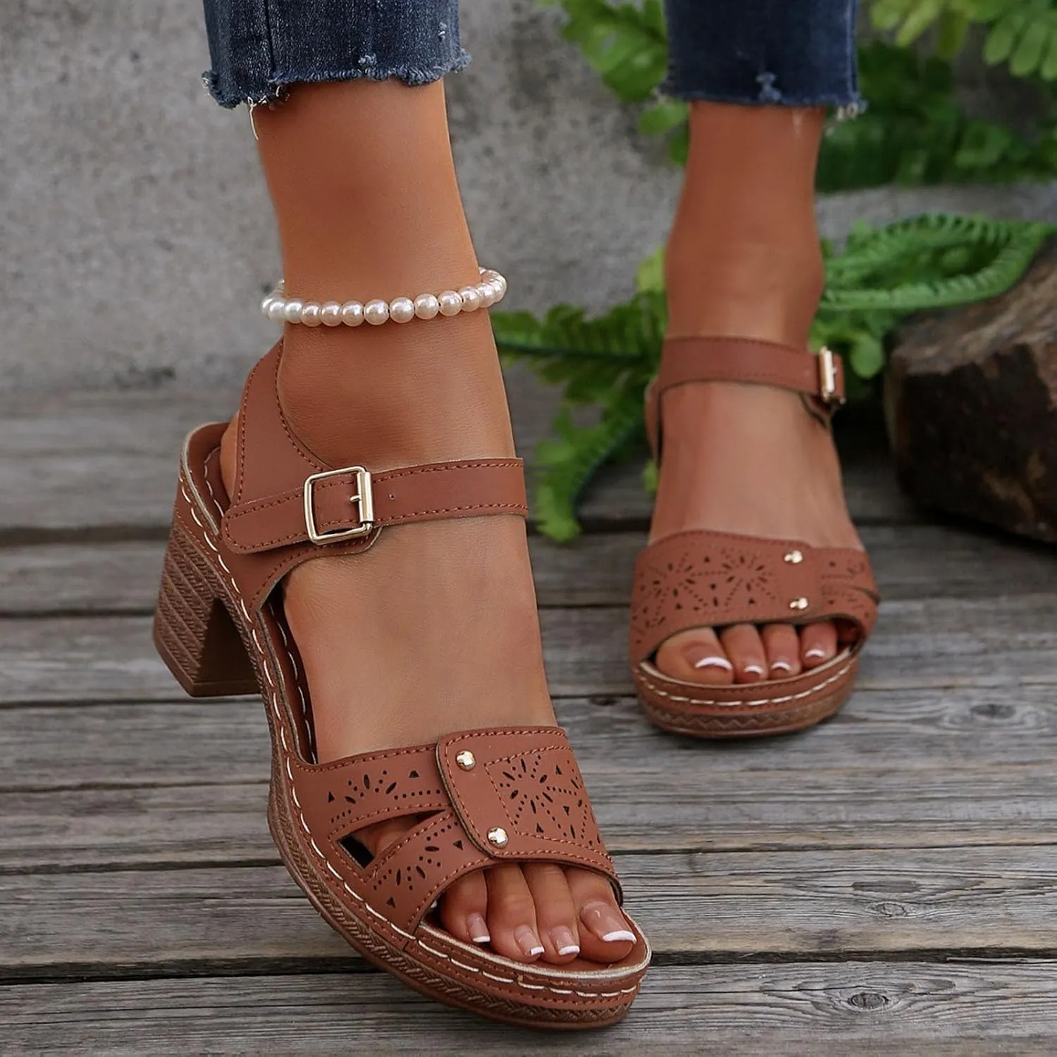 Kubbon Orthopedic Platform Wedge Sandals for Women Chunky Heel Ankle Strap Slip On Sandals Comfortable Open Toe Sandles Casual Outdoor Shoes