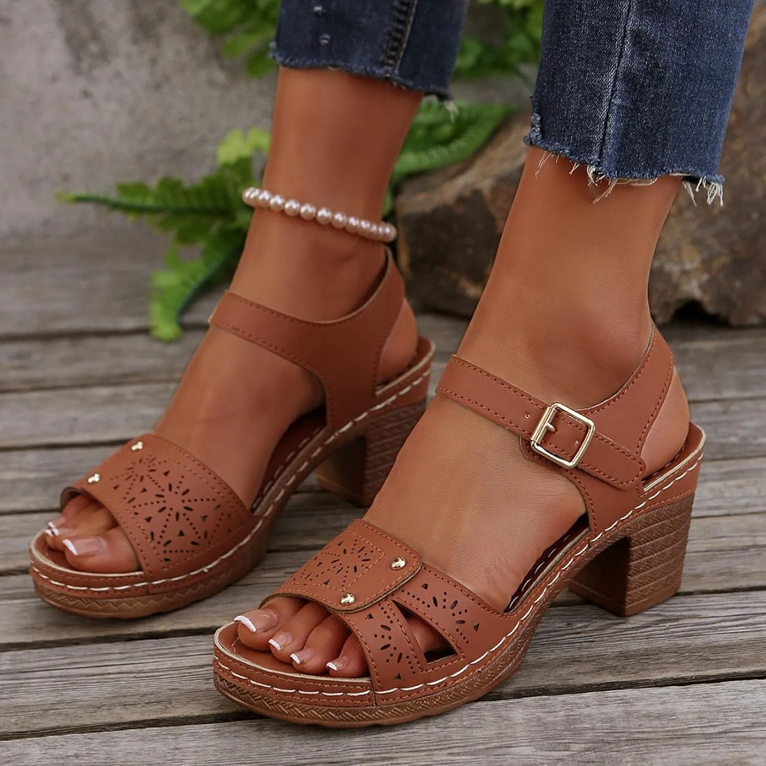 Kubbon Orthopedic Platform Wedge Sandals for Women Chunky Heel Ankle Strap Slip On Sandals Comfortable Open Toe Sandles Casual Outdoor Shoes