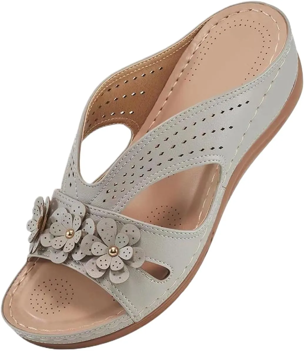 Kubbon Sandals for Women 2025 Comfortable Orthopedic Sandals Casual Open Toe Non Slip Wedge Shoes Summer Flip Flops with Arch Support Lightweight Slides