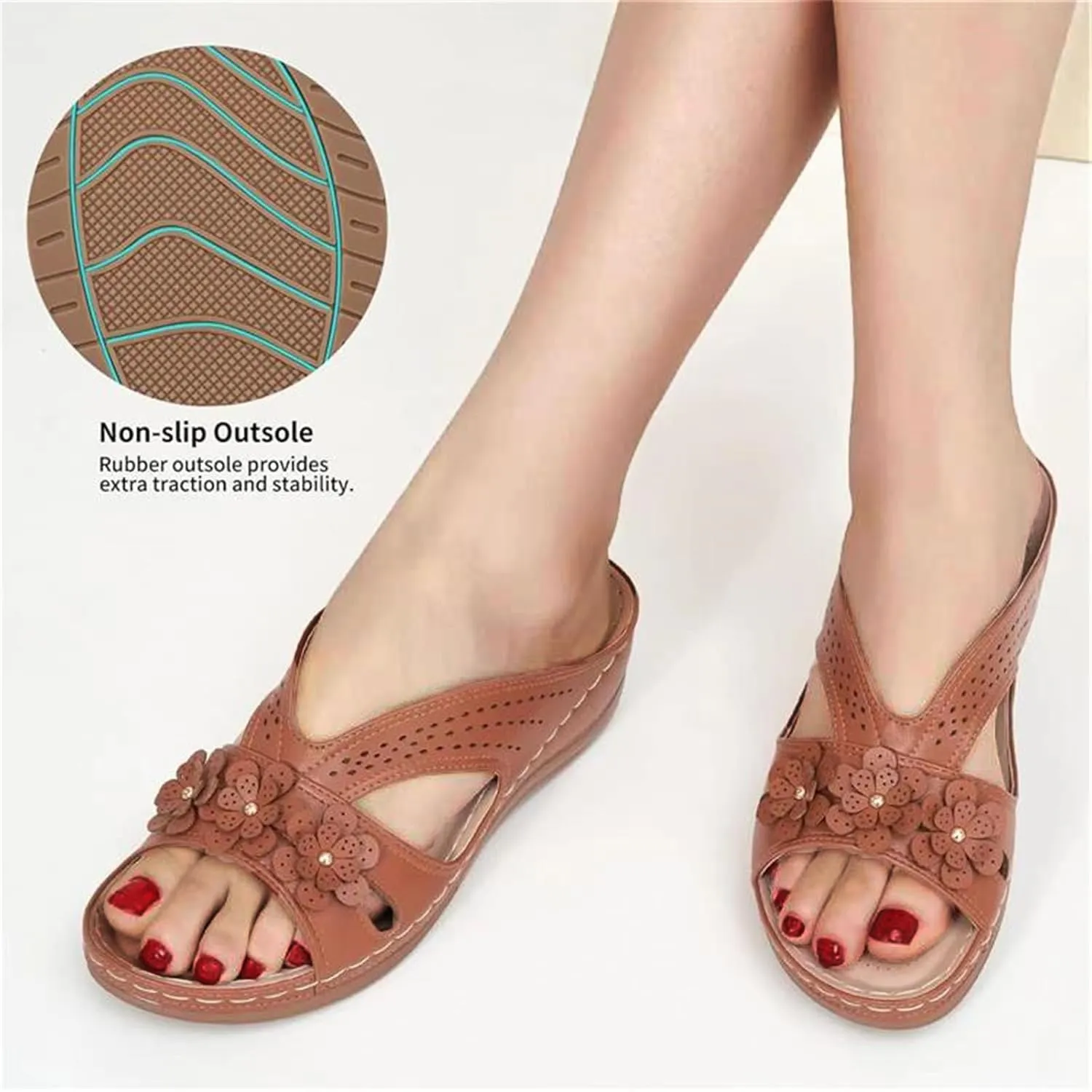 Kubbon Sandals for Women 2025 Comfortable Orthopedic Sandals Casual Open Toe Non Slip Wedge Shoes Summer Flip Flops with Arch Support Lightweight Slides