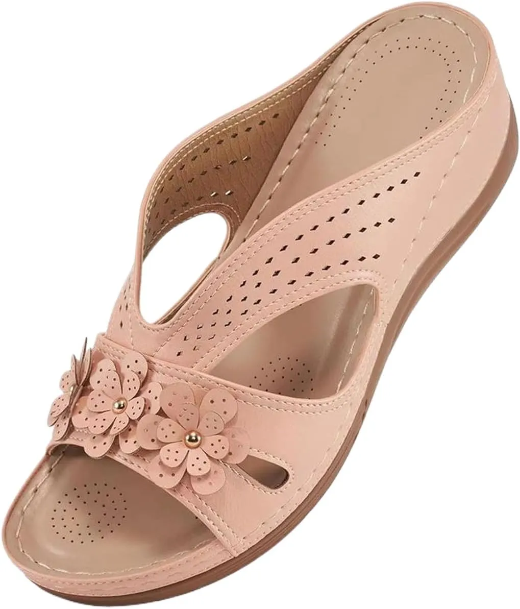 Kubbon Sandals for Women 2025 Comfortable Orthopedic Sandals Casual Open Toe Non Slip Wedge Shoes Summer Flip Flops with Arch Support Lightweight Slides