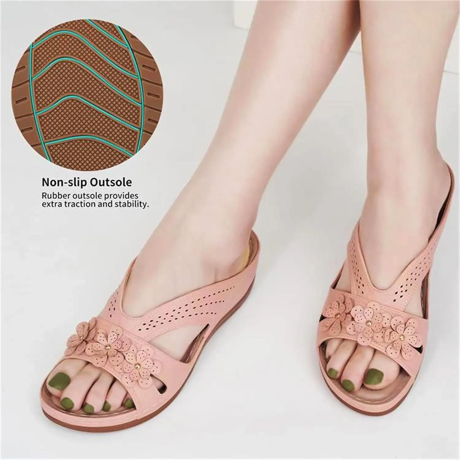 Kubbon Sandals for Women 2025 Comfortable Orthopedic Sandals Casual Open Toe Non Slip Wedge Shoes Summer Flip Flops with Arch Support Lightweight Slides