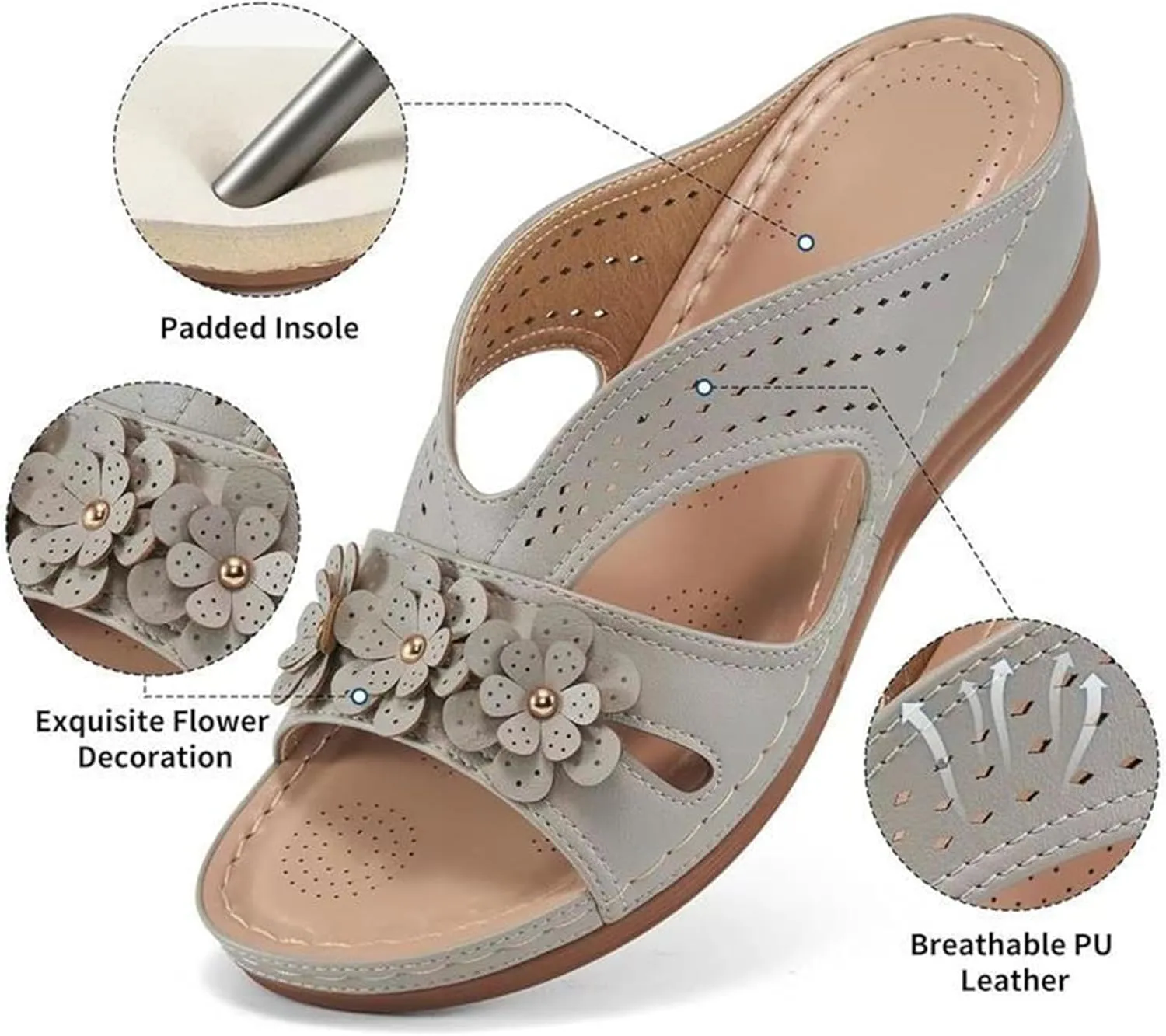 Kubbon Sandals for Women 2025 Comfortable Orthopedic Sandals Casual Open Toe Non Slip Wedge Shoes Summer Flip Flops with Arch Support Lightweight Slides