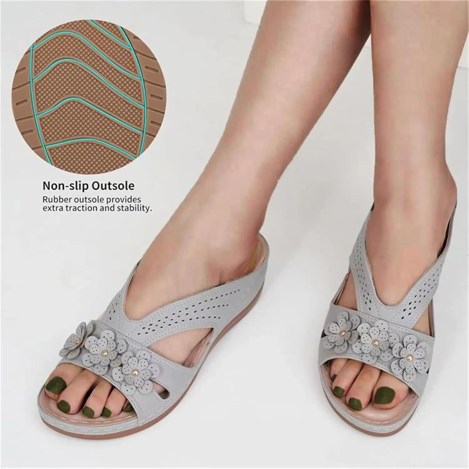 Kubbon Sandals for Women 2025 Comfortable Orthopedic Sandals Casual Open Toe Non Slip Wedge Shoes Summer Flip Flops with Arch Support Lightweight Slides